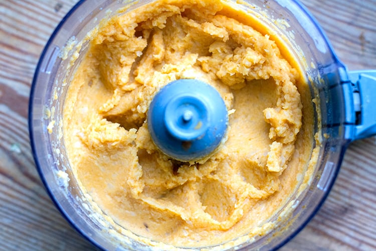 Making paleo sweet potato mash in a food processor - pureeing till smooth