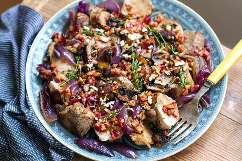 Roasted Pork Tenderloin With Mushrooms, Thyme & Balsamic Onions.