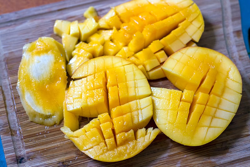 Finely diced mango for salsa