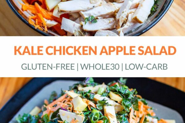 Beautiful kale salad with chicken, apple, carrots and mayonnaise (Whole30, Paleo, Gluten-Free) | #kale #chicken #salad #paleo #whole30 #glutenfree