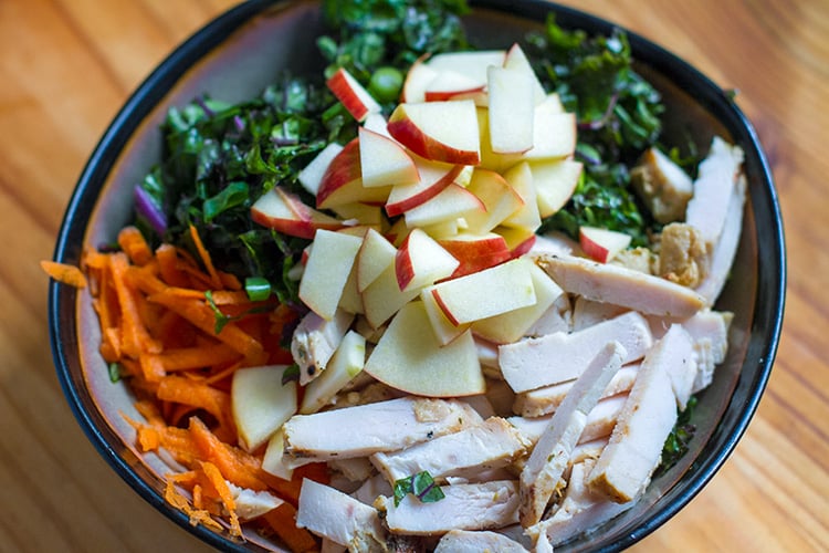 Kale salad with chicken and apple