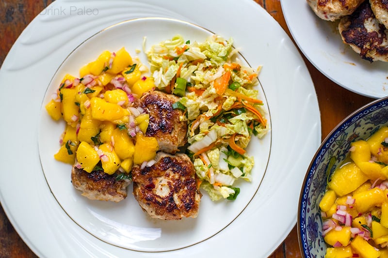 Paleo Chicken Rissoles With Mango Salsa & Cabbage Salad