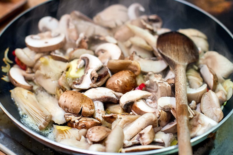 Cooking chilli garlic mushrooms