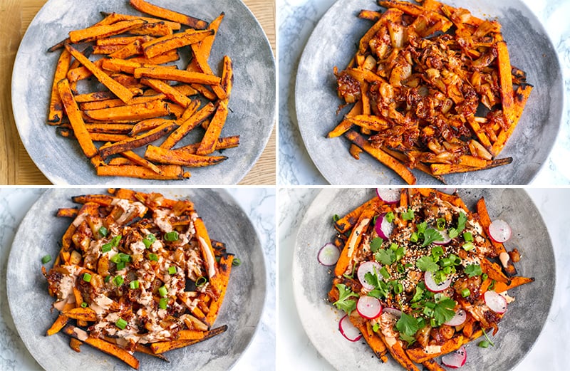 Making paleo kimchi fries step by step