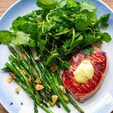 Quick & Easy Pork Steaks With Garlic Asparagus & Watercress Salad