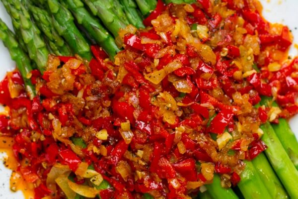 Spring Asparagus With Red Pepper Sauce