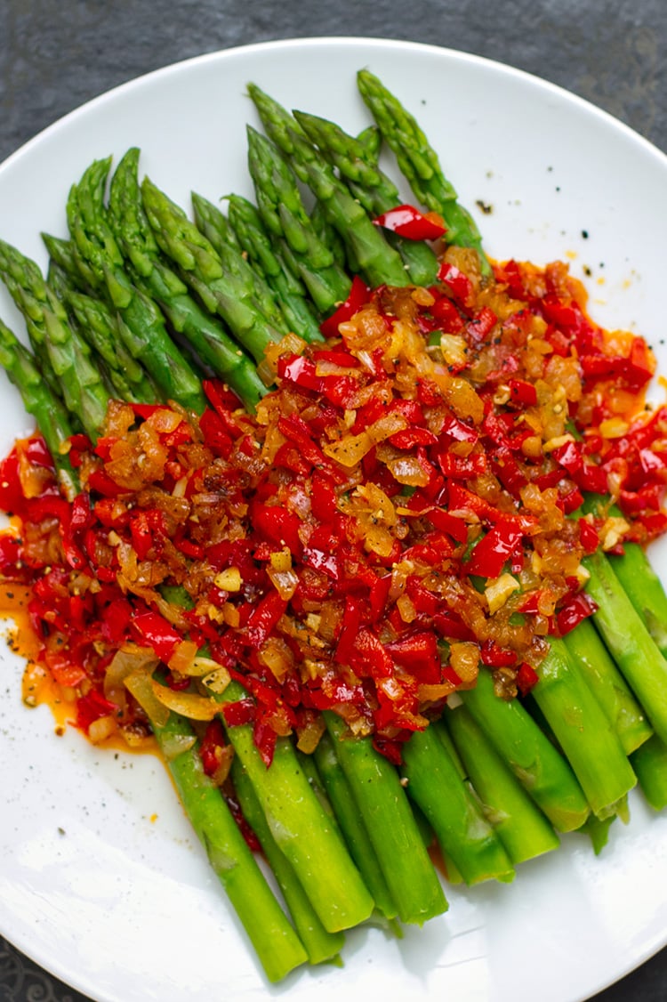 Spring Asparagus With Red Pepper Sauce