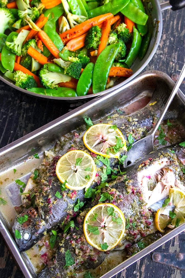 Whole Baked Trout With Herb Salsa & Lemon