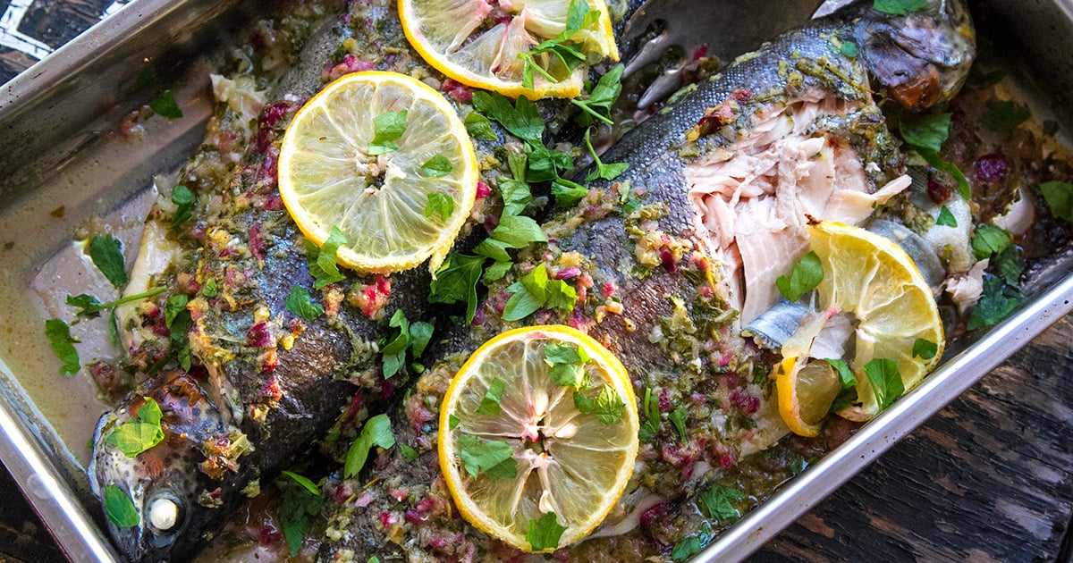 Whole Baked Trout With Herby Salsa - Irena Macri | Food Fit For LIfe