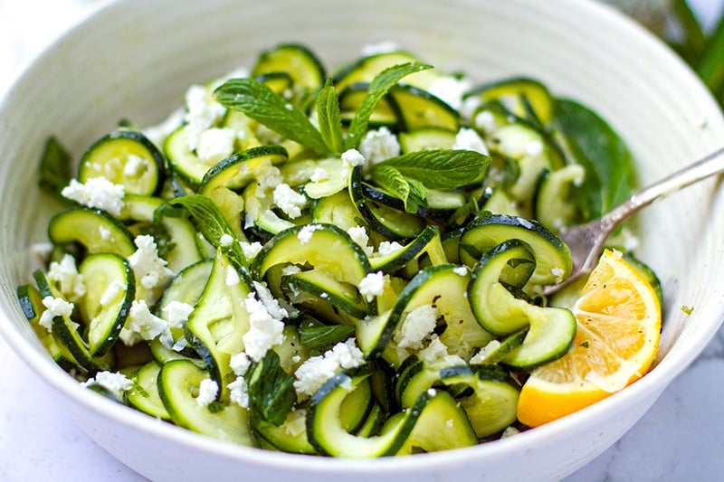 Zucchini feta salad with mint and lemon