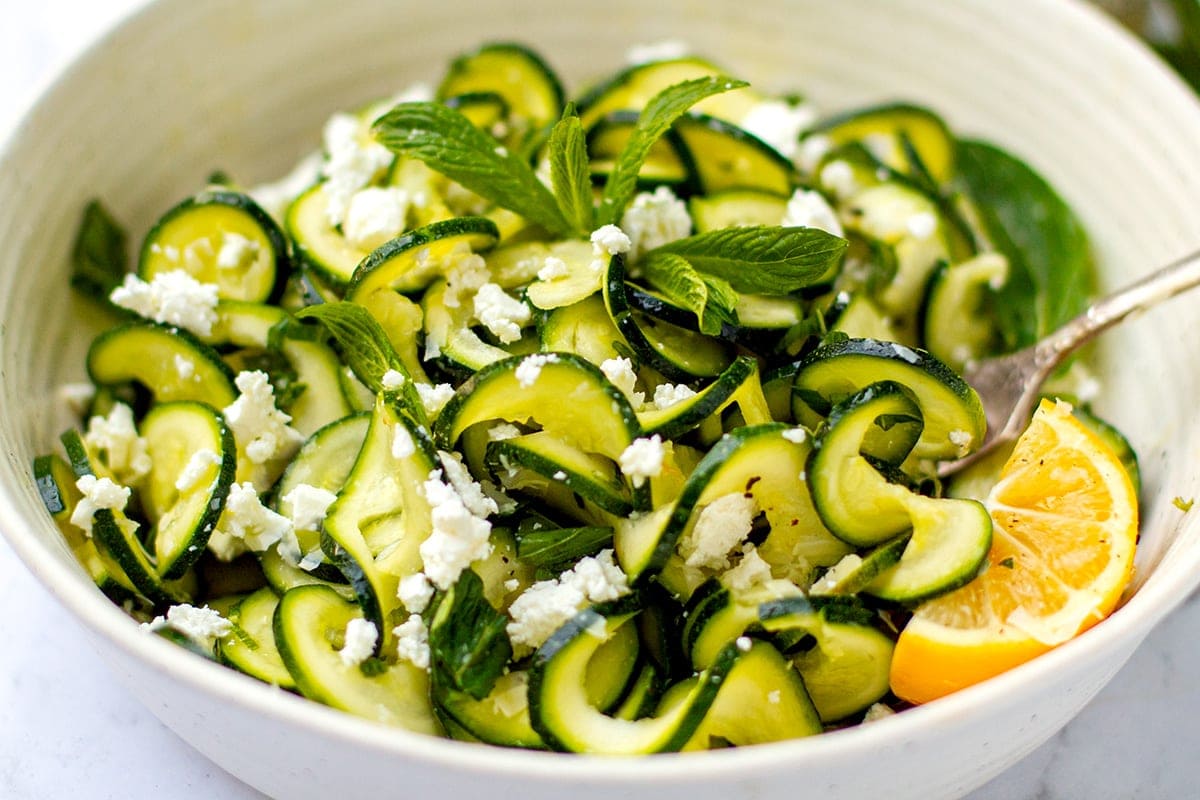 Zucchini feta salad with mint and lemon