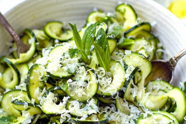 Raw Zucchini Salad With Mint & Lemon (With Parmesan or Feta on Top)