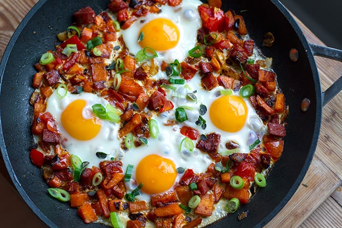 Chorizo & Sweet Potato Skillet Eggs