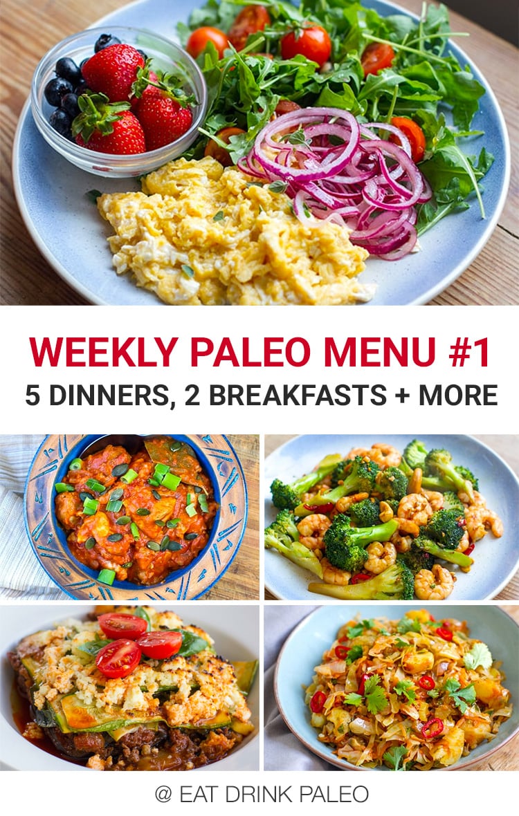 Weekly Paleo Meal Plan #1 - 5 dinners, 2 breakfasts and a condiment for the week