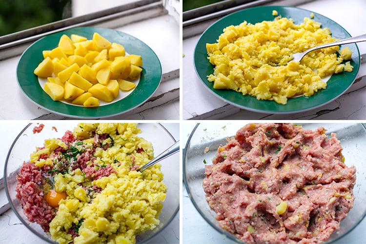 Mixing the meat and potatoes for a special Whole30 meatballs