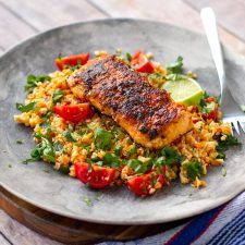 Paleo Cajun salmon with tomato cauliflower rice