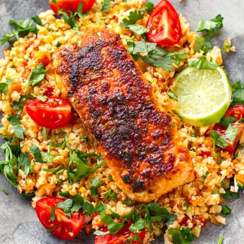 Cajun salmon and cauliflower rice