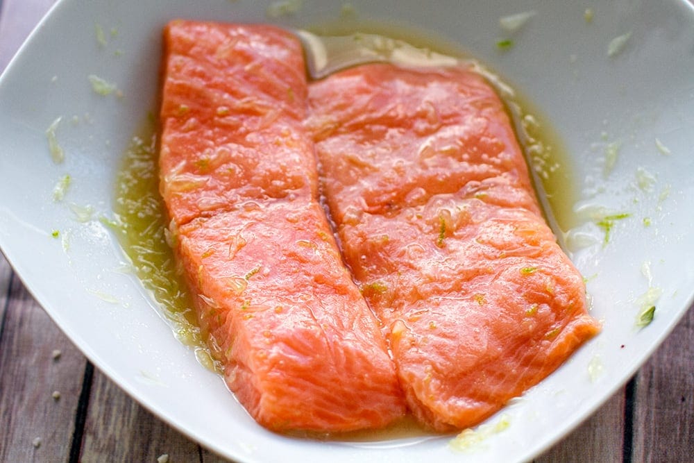 Marinating honey lime salmon