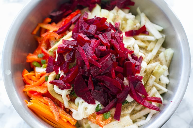 Making beetroot coleslaw