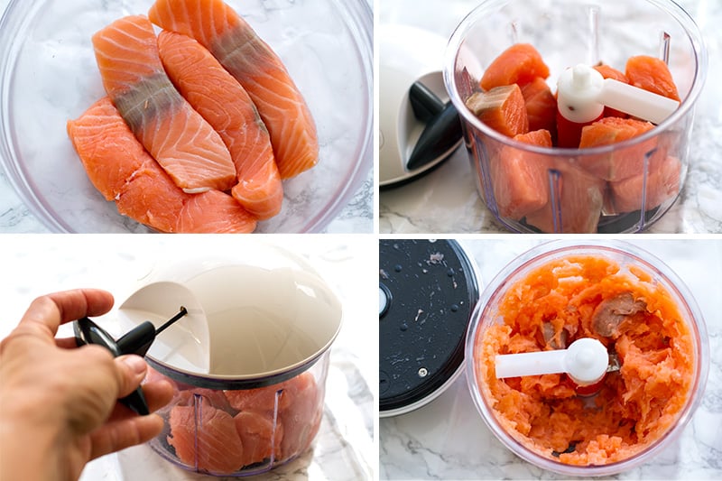 How to make salmon mince using a hand-held food processor