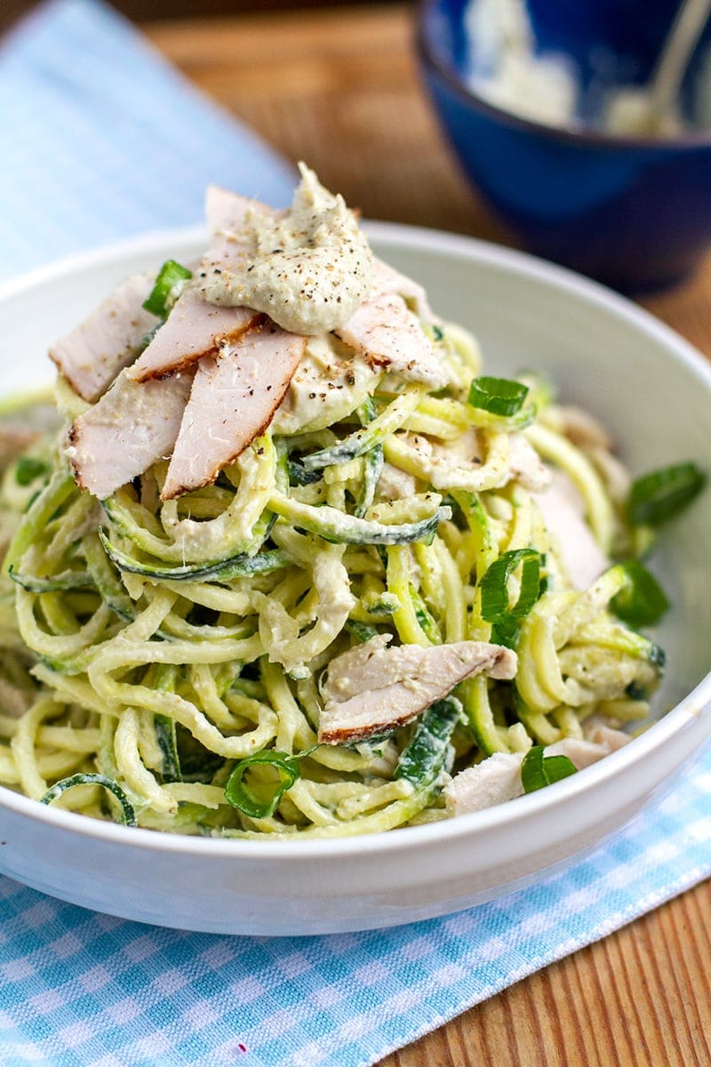 Paleo Pasta With Zucchini Noodles & Creamy Cashew Artichoke Sauce