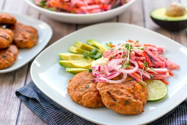 Paleo Salmon Burgers With Beets & Pink Slaw Salad