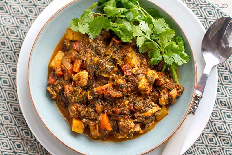 Moroccan chicken stew with spinach & sun-dried tomatoes (Paleo, gluten-free)