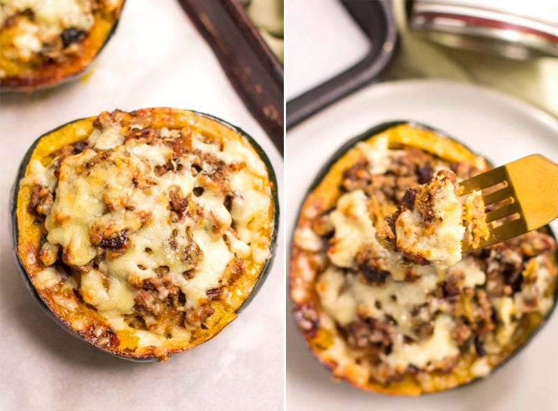 Beef stuffed acorn squash pumpkin