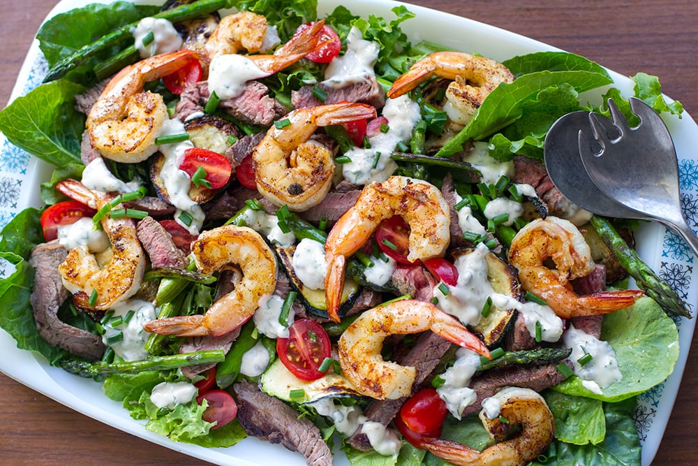 Steak & Shrimp Salad (aka Surf & Turf Salad) - keto, dairy-free