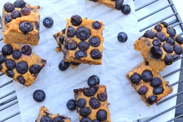 Homemade paleo bar - sweet potato bars with blueberries