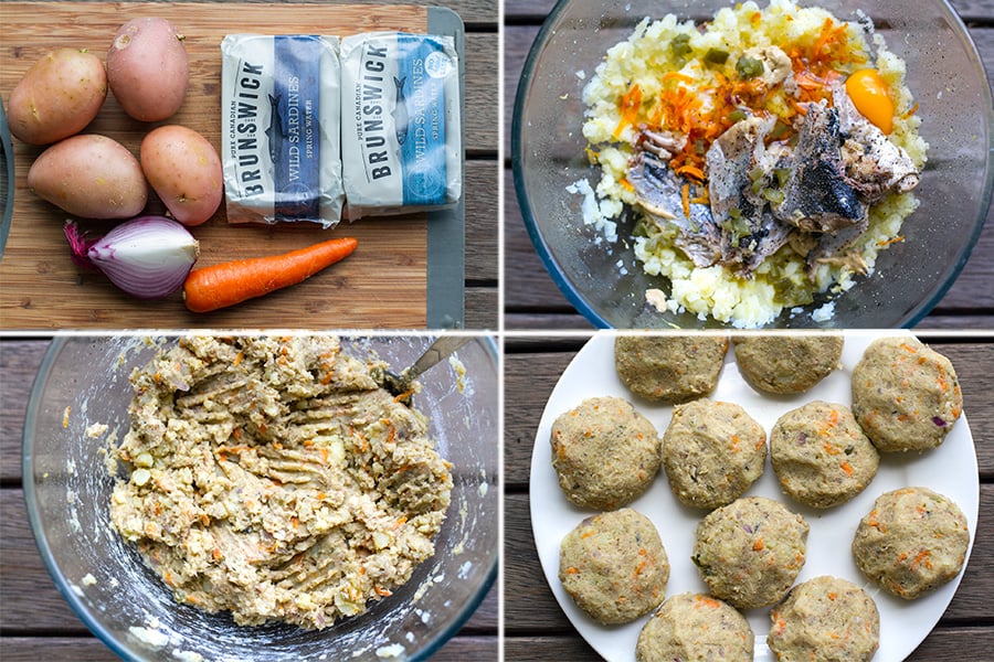 Making fishcakes with sardines and potatoes