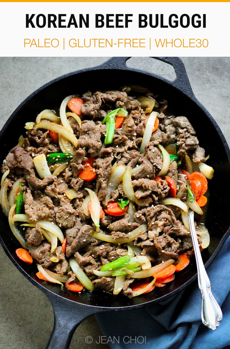 Paleo Bulgogi Korean Beef - Guest Recipe From Korean Paleo Cookbook by Jean Choi. This beef recipes is paleo, gluten-free & Whole30 friendly | #beef #bulgogi #korean #whole30 #paleo