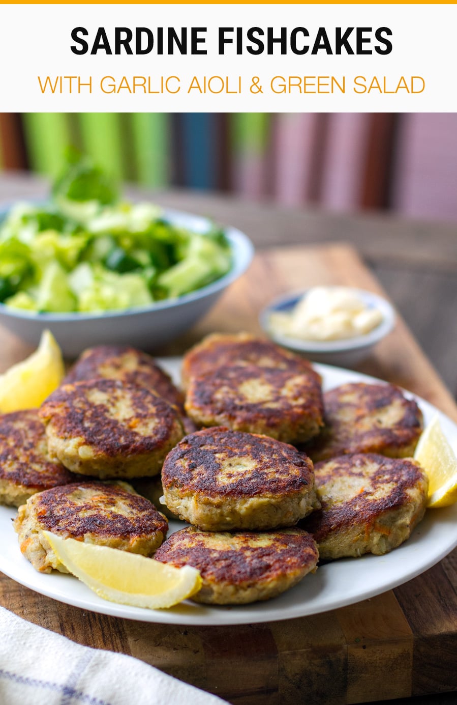 Sardine fishcakes with garlic aioli and green salad