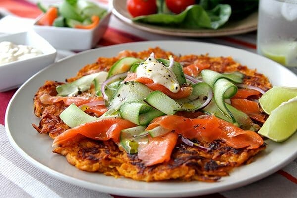 Sweet Potato Rosti With Smoked Salmon & Cucumber Salad