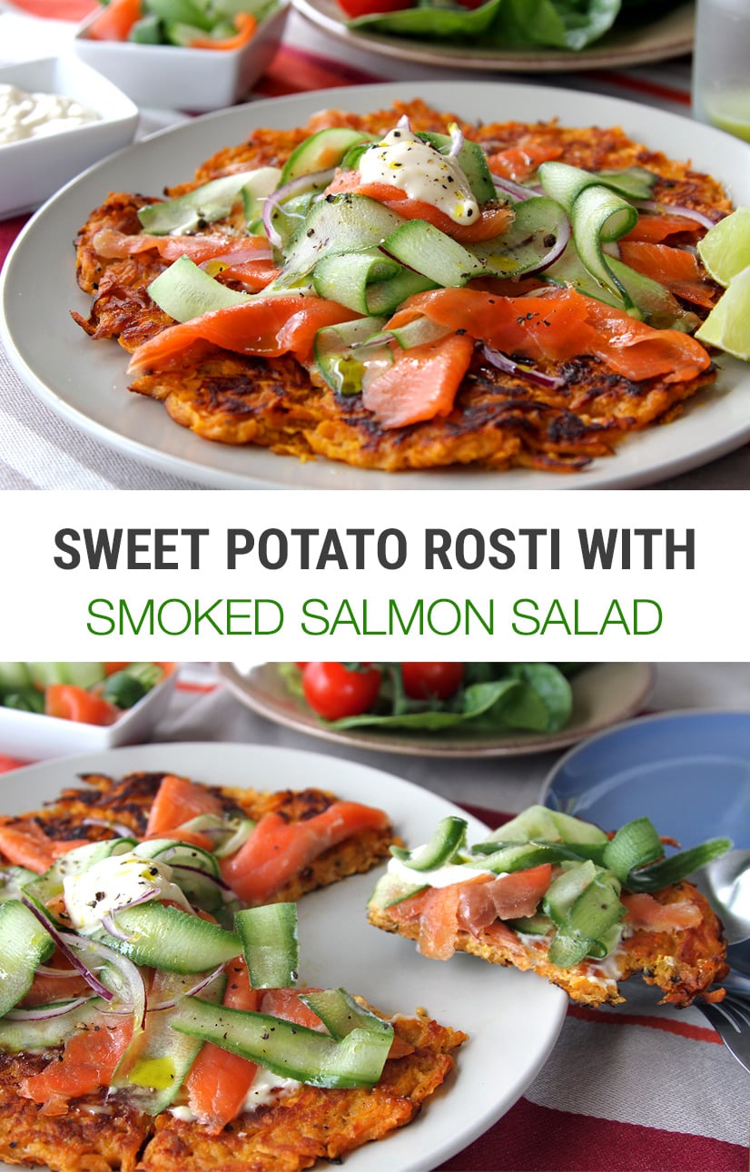 Sweet Potato Rosti With Smoked Salmon & Cucumber Salad | Paleo, Whole30, Gluten-Free