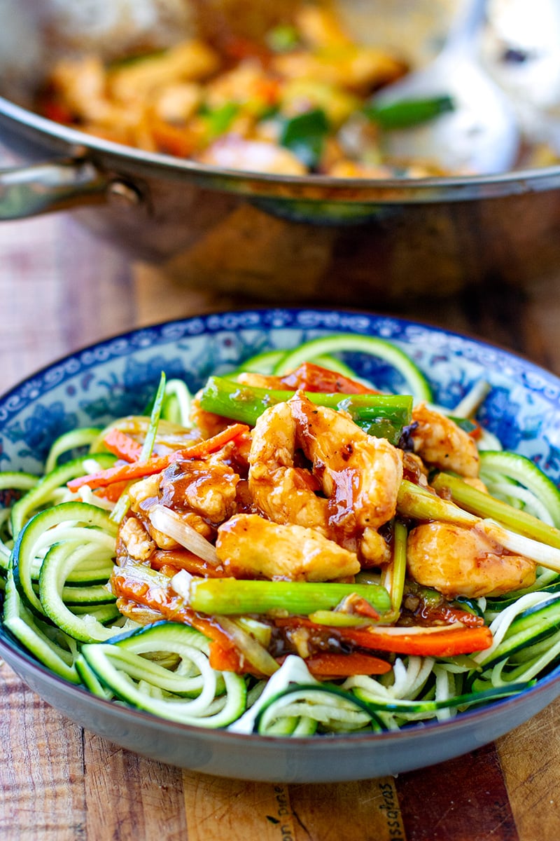 Mongolian Chicken Stir Fry With Zucchini Noodles - Paleo, Gluten-free
