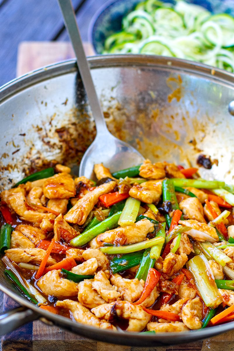 Mongolian Chicken Stir Fry With Zucchini Noodles - Paleo, Gluten-free