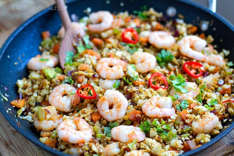 Cauliflower Shrimp Fried Rice Skillet Recipe