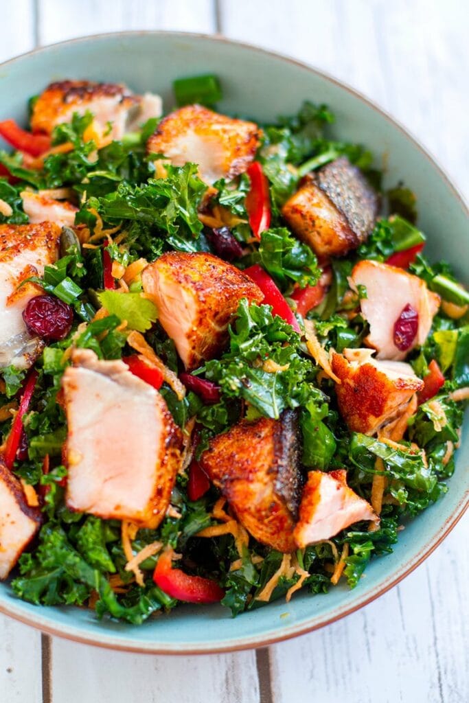 Fish Salad With Cajun Grilled Salmon & Kale (Paleo, Whole30)