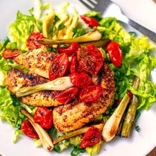 Grilled Chicken Salad With Roasted Cherry Tomatoes & Scallions