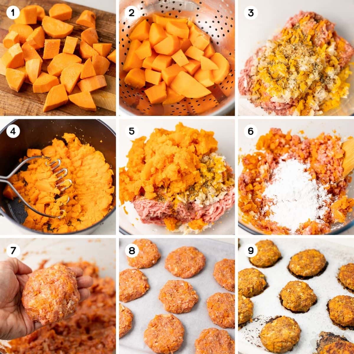 How to make turkey sausage with sweet potatoes.