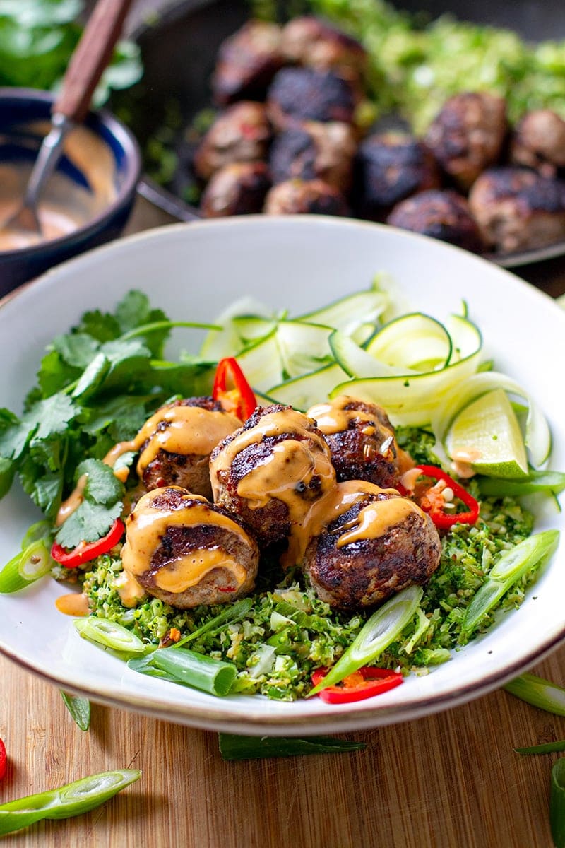 Vietnamese Meatballs With Broccoli Rice & Sriracha Mayonnaise Sauce