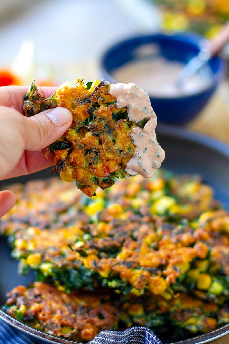 Tuscan Kale & Corn Fritters (gluten-free, nut-free, vegetarian)