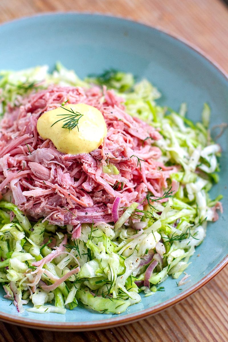 German Cabbage Coleslaw With Shredded Ham