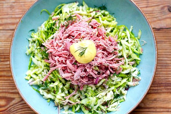 German Shredded Cabbage & Ham Salad