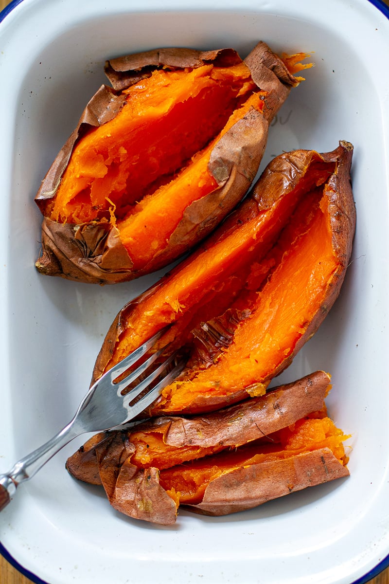 Oven baked sweet potatoes with skin on
