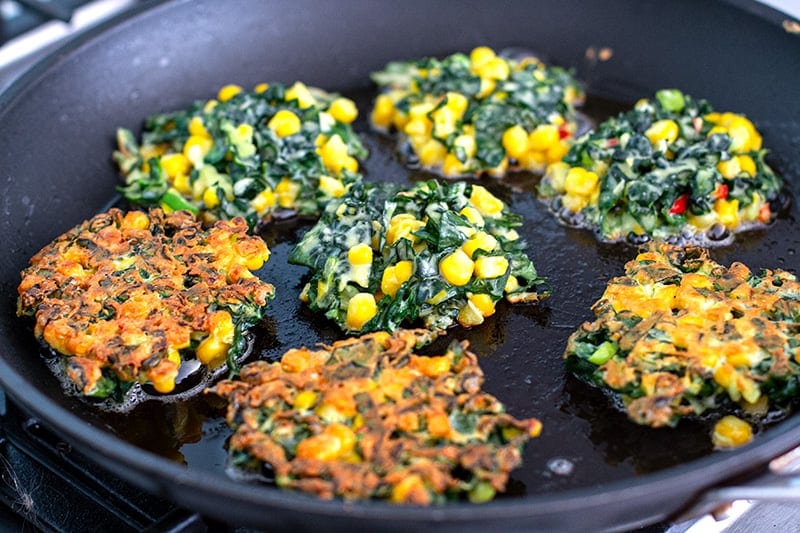 Frying corn fritters