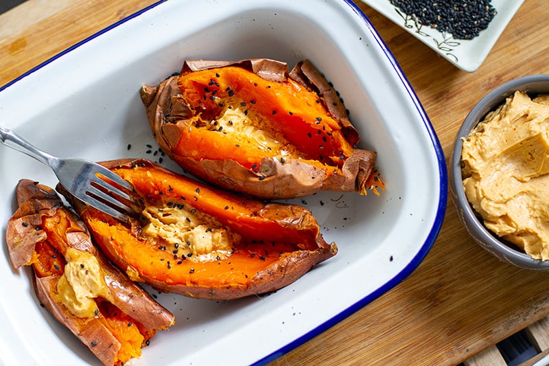 Japanese sweet potatoes with miso butter