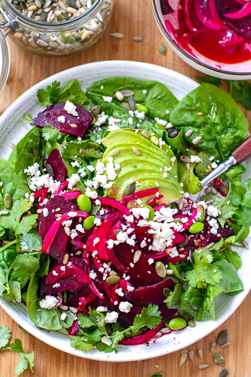 Avocado Beet Salad With Edamame, Goat's Cheese and Seeds