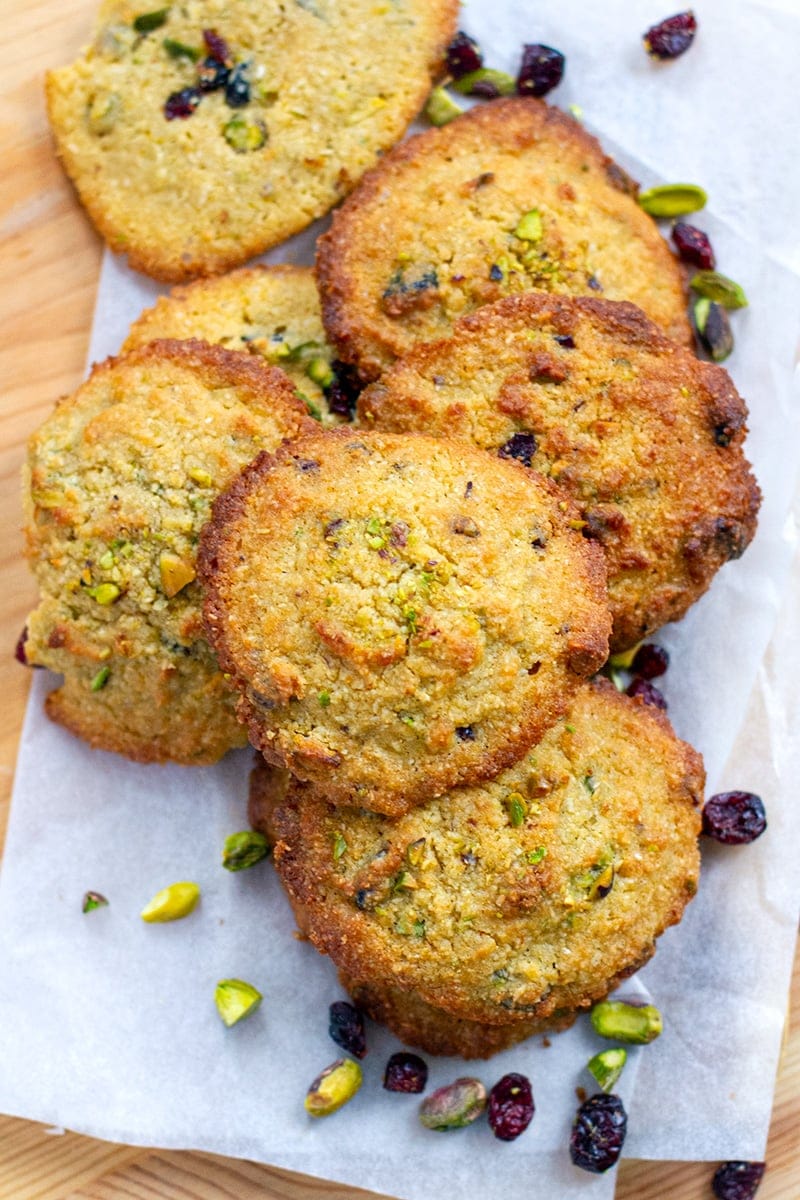 Golden Coconut Cookies With Pistachios & Cranberries